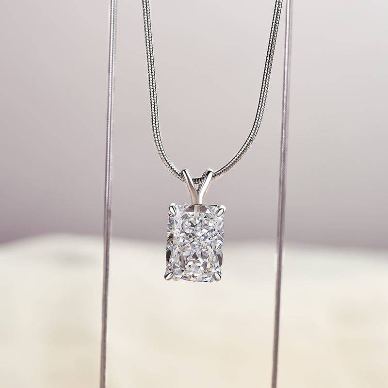 HNJ Jewels Timeless Crushed Ice Radiant Cut Pendant Necklace In Sterling Silver