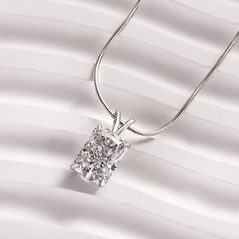 HNJ Jewels Timeless Crushed Ice Radiant Cut Pendant Necklace In Sterling Silver