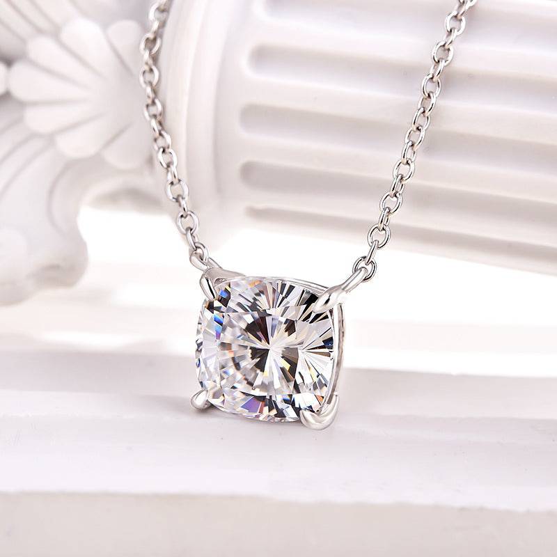 HNJ Jewels Timeless Cushion Cut Pendant Necklace In Sterling Silver