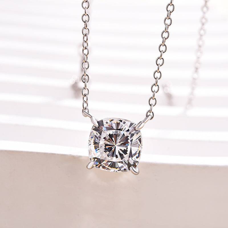 HNJ Jewels Timeless Cushion Cut Pendant Necklace In Sterling Silver