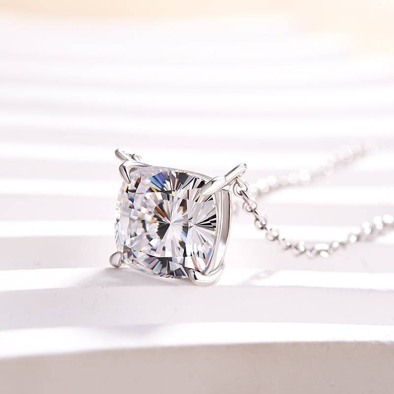 HNJ Jewels Timeless Cushion Cut Pendant Necklace In Sterling Silver