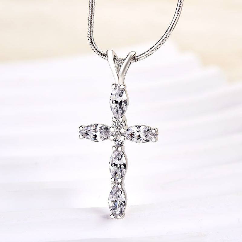 HNJ Jewels Unique Marquise Cut Cross  Pendant Necklace