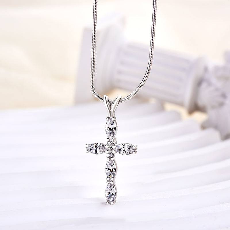 HNJ Jewels Unique Marquise Cut Cross  Pendant Necklace