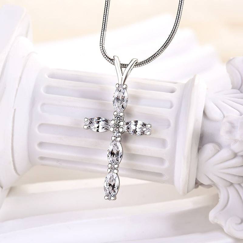 HNJ Jewels Unique Marquise Cut Cross  Pendant Necklace