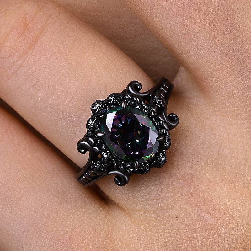 HNJ Jewels Unique Halo Oval Cut Alexandrite Engagement Ring In Sterling Silver