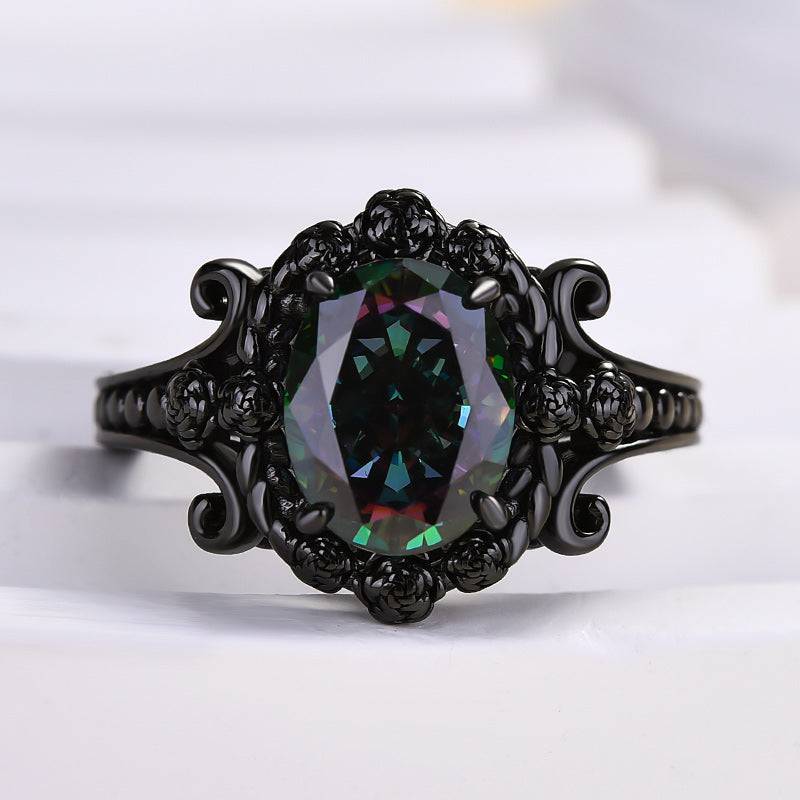 HNJ Jewels Unique Halo Oval Cut Alexandrite Engagement Ring In Sterling Silver