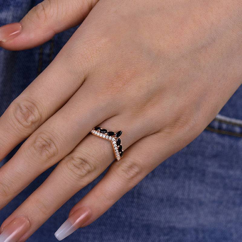 HNJ Jewels Unique Rose Gold Marquise Cut Wedding Band