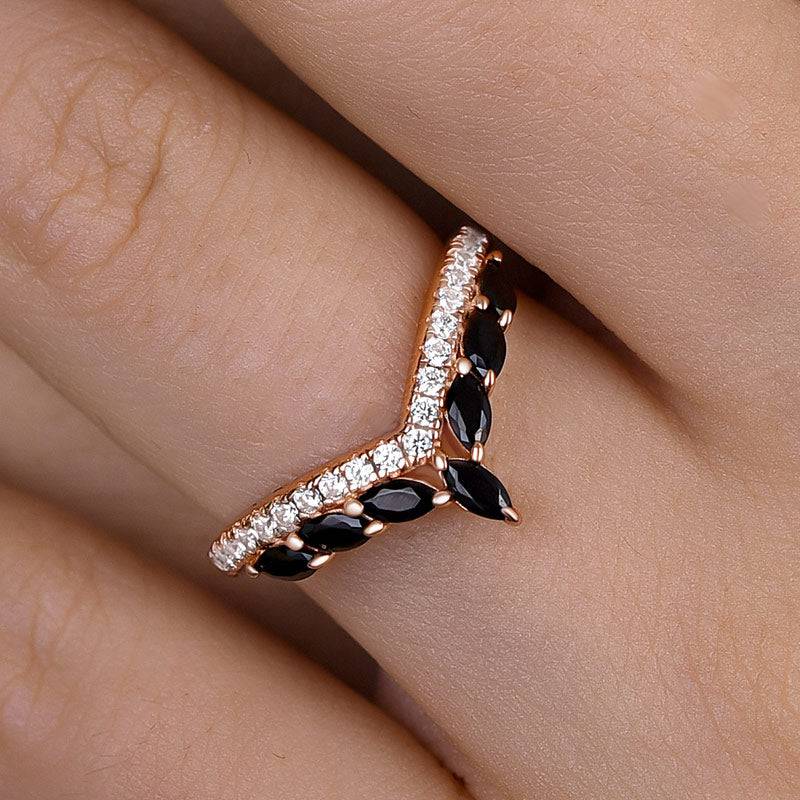 HNJ Jewels Unique Rose Gold Marquise Cut Wedding Band