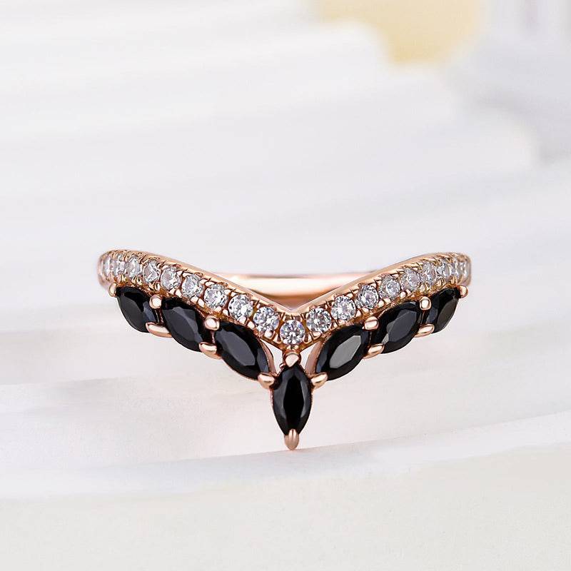 HNJ Jewels Unique Rose Gold Marquise Cut Wedding Band