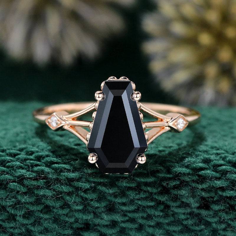 HNJ Jewels Unique Sterling Silver Coffin Cut Engagement Ring For Women