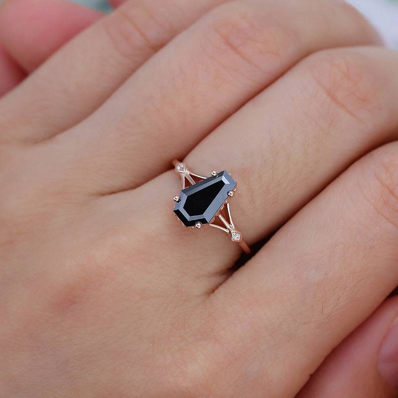HNJ Jewels Unique Sterling Silver Coffin Cut Engagement Ring For Women