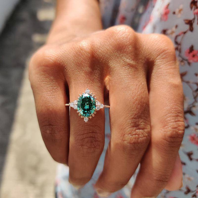 HNJ Jewels Vintage Rose Gold Oval Cut Paraiba Tourmaline Engagement Ring In Sterling Silver