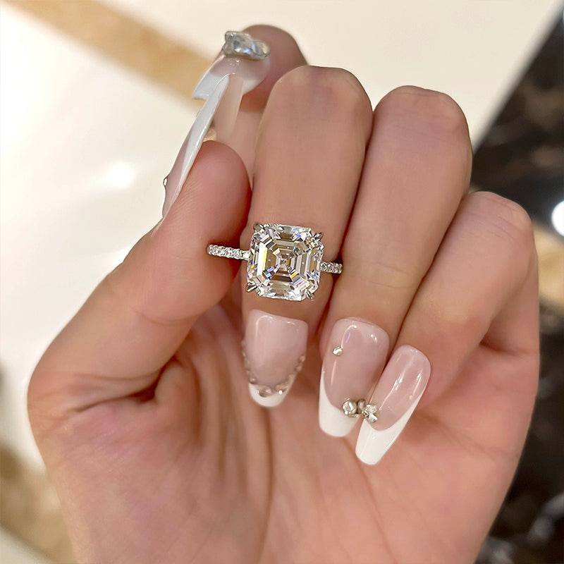 HNJ Jewels Elegant Asscher Cut Women's Engagement Ring In Sterling Silver