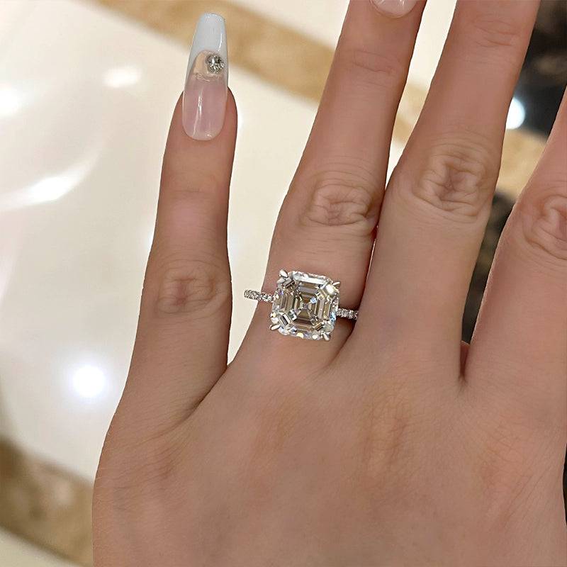 HNJ Jewels Elegant Asscher Cut Women's Engagement Ring In Sterling Silver