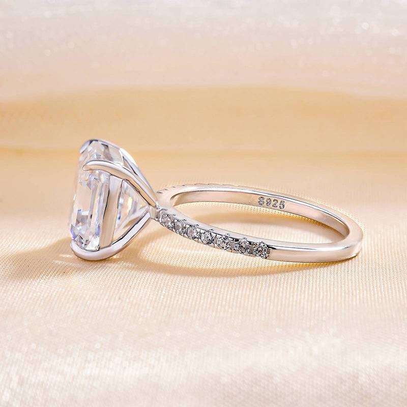 HNJ Jewels Elegant Asscher Cut Women's Engagement Ring In Sterling Silver