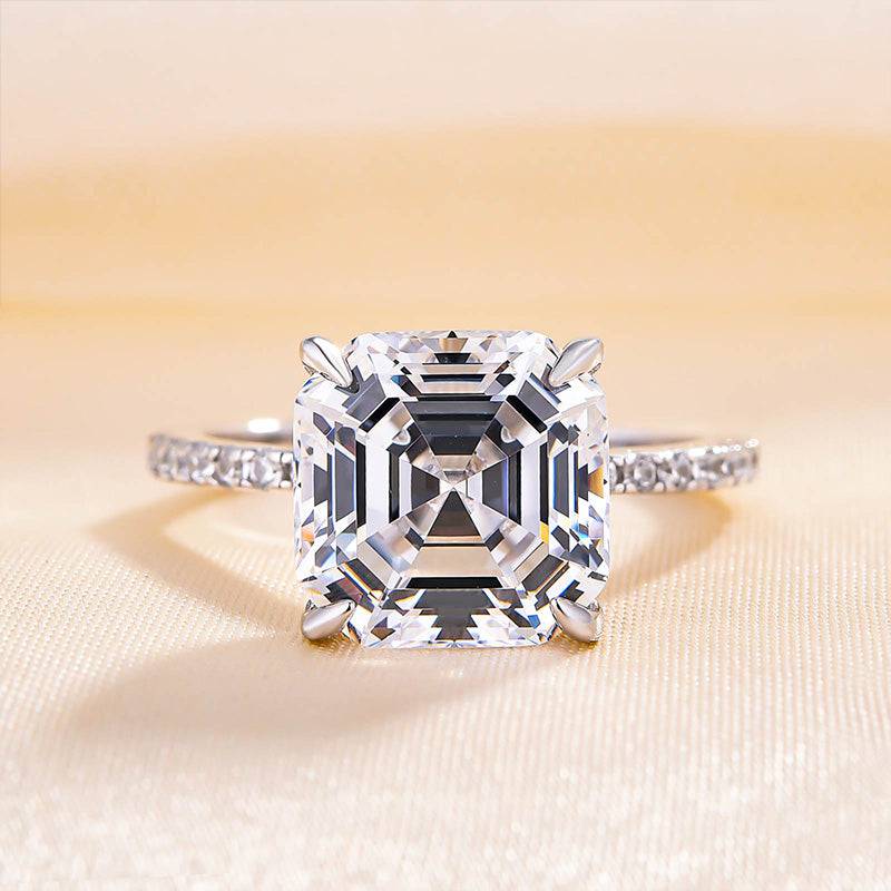 HNJ Jewels Elegant Asscher Cut Women's Engagement Ring In Sterling Silver