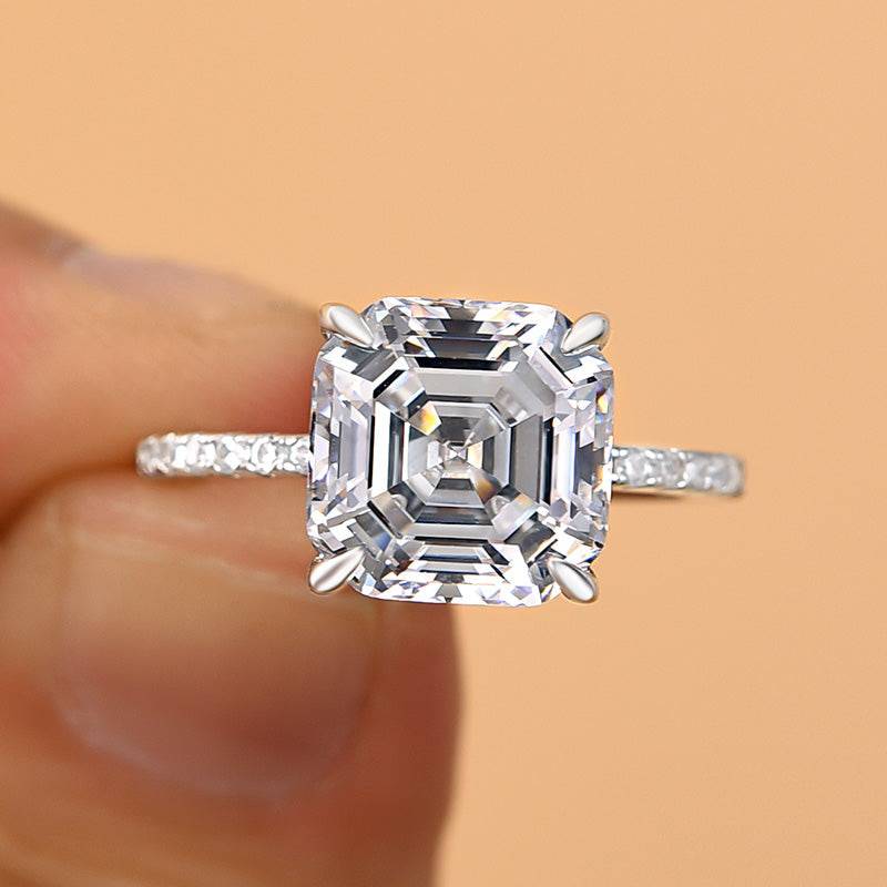 HNJ Jewels Elegant Asscher Cut Women's Engagement Ring In Sterling Silver