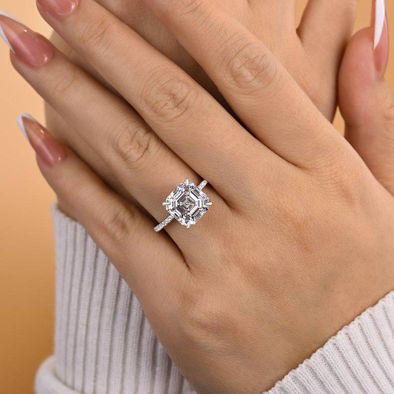 HNJ Jewels Elegant Asscher Cut Women's Engagement Ring In Sterling Silver
