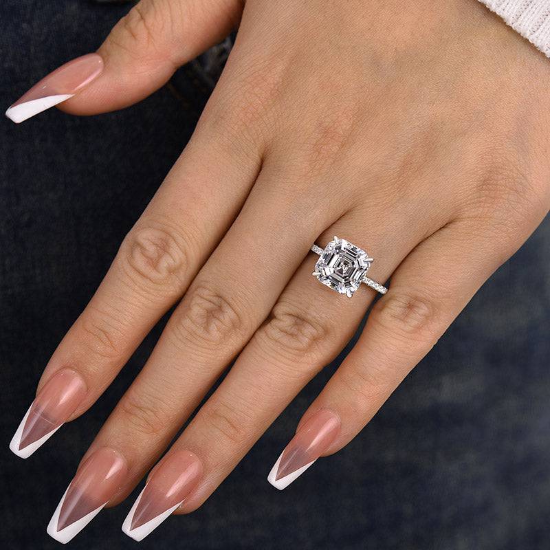 HNJ Jewels Elegant Asscher Cut Women's Engagement Ring In Sterling Silver