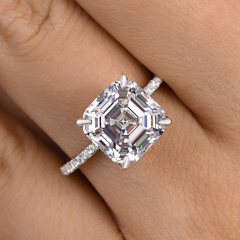 HNJ Jewels Elegant Asscher Cut Women's Engagement Ring In Sterling Silver