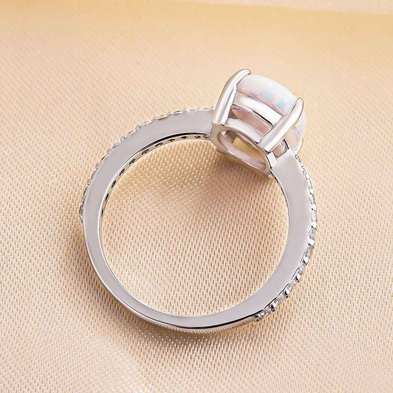 HNJ Jewels Elegant Oval Cut Opal Stone Engagement Ring In Sterling Silver