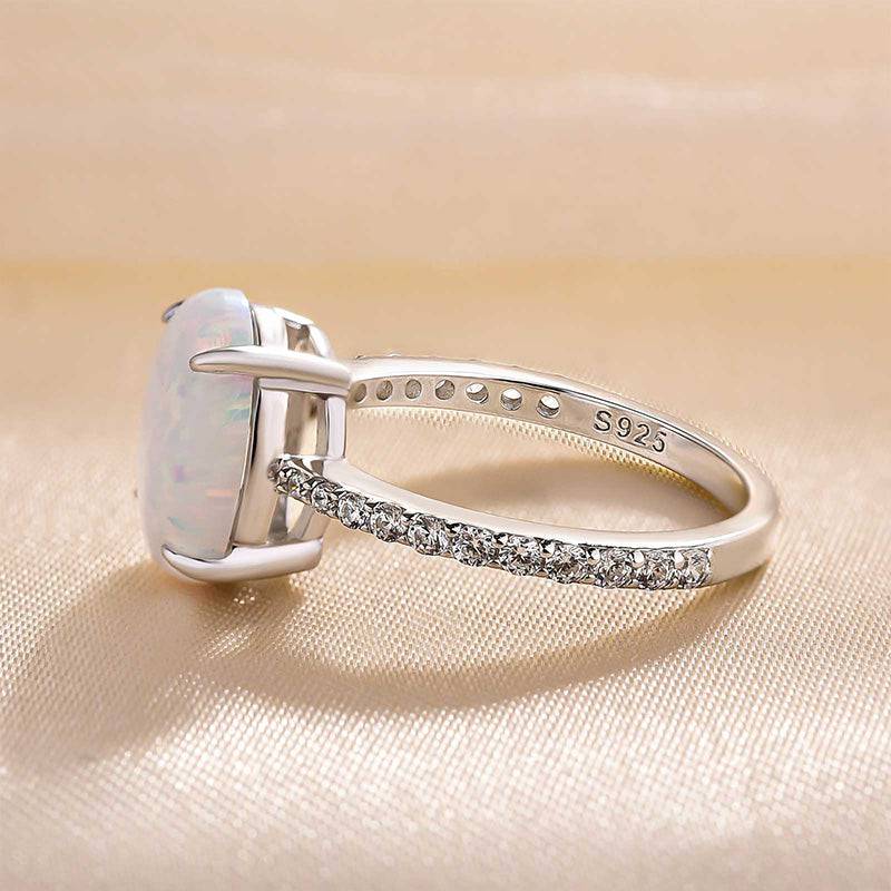 HNJ Jewels Elegant Oval Cut Opal Stone Engagement Ring In Sterling Silver