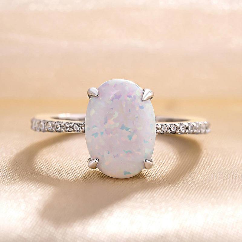 HNJ Jewels Elegant Oval Cut Opal Stone Engagement Ring In Sterling Silver