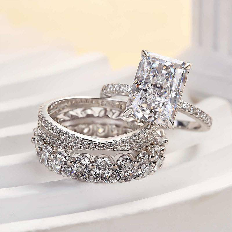 HNJ Jewels Excellent Crushed Ice Radiant Cut 4PC Wedding Ring Set