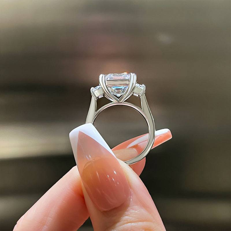 HNJ Jewels Exclusive Asscher Cut Three Stone Women's Engagement Ring In Sterling Silver