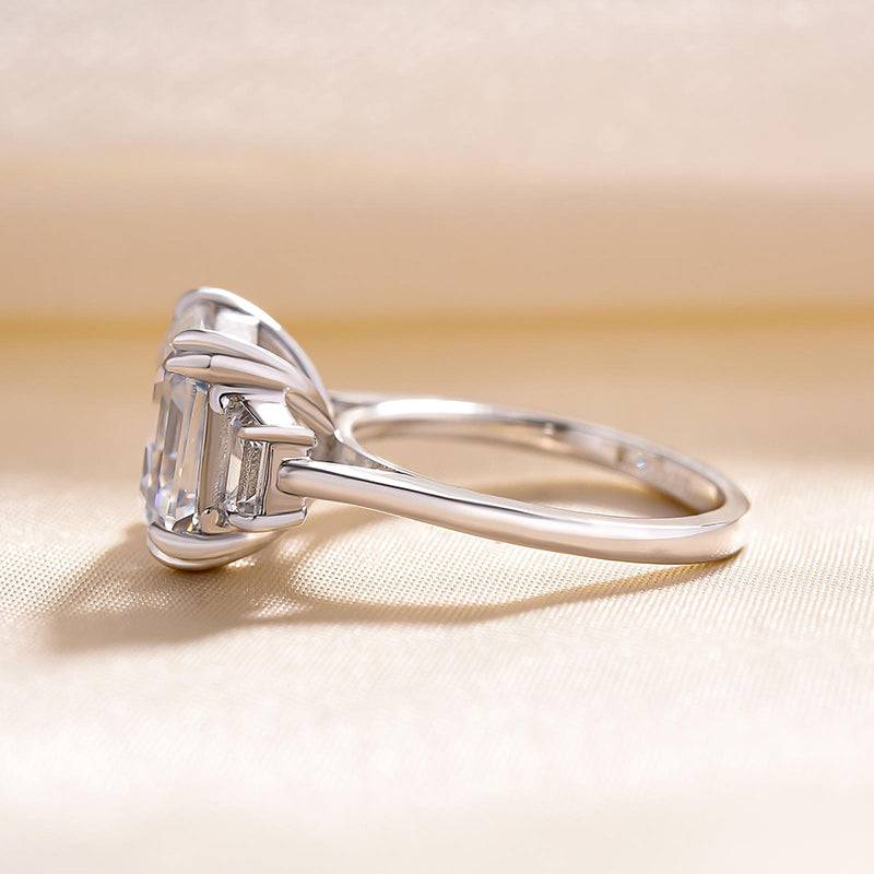 HNJ Jewels Exclusive Asscher Cut Three Stone Women's Engagement Ring In Sterling Silver
