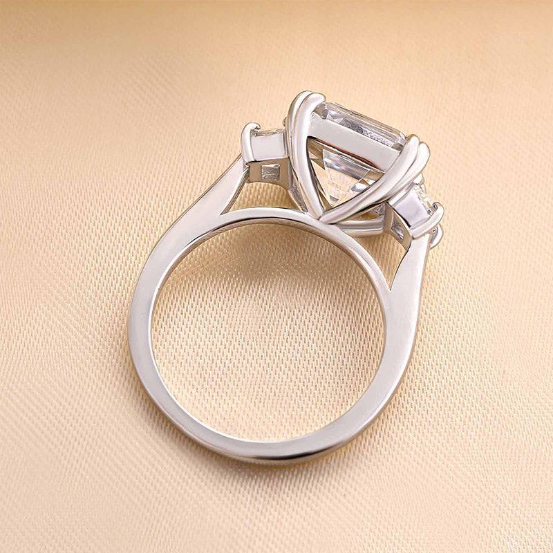 HNJ Jewels Exclusive Asscher Cut Three Stone Women's Engagement Ring In Sterling Silver