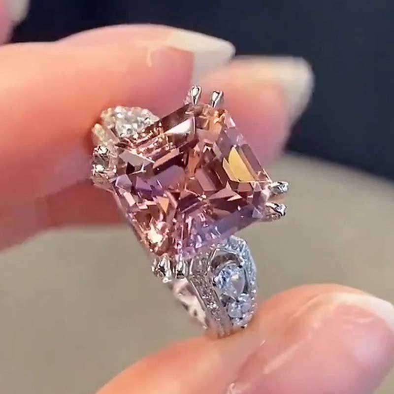 HNJ Jewels Gorgeous Asscher Cut Morganite Pink Engagement Ring