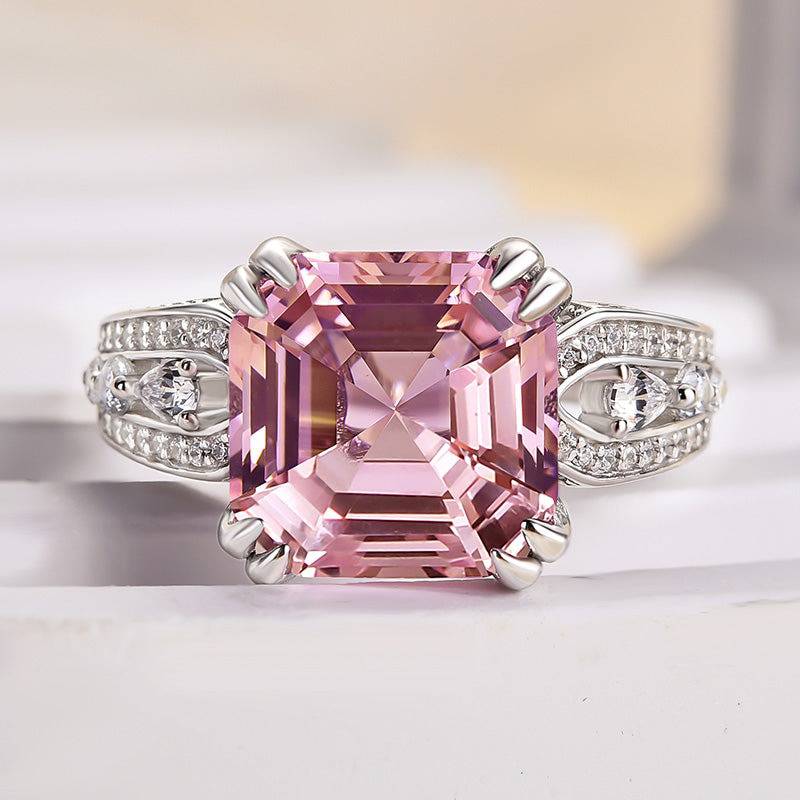 HNJ Jewels Gorgeous Asscher Cut Morganite Pink Engagement Ring