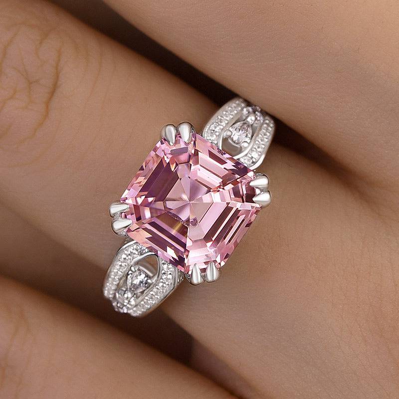 HNJ Jewels Gorgeous Asscher Cut Morganite Pink Engagement Ring