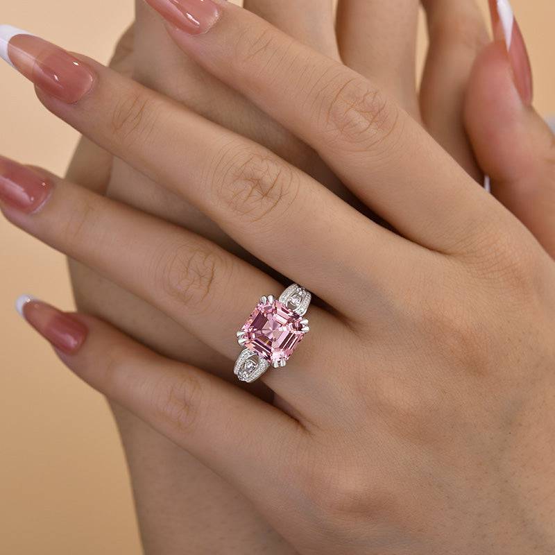HNJ Jewels Gorgeous Asscher Cut Morganite Pink Engagement Ring