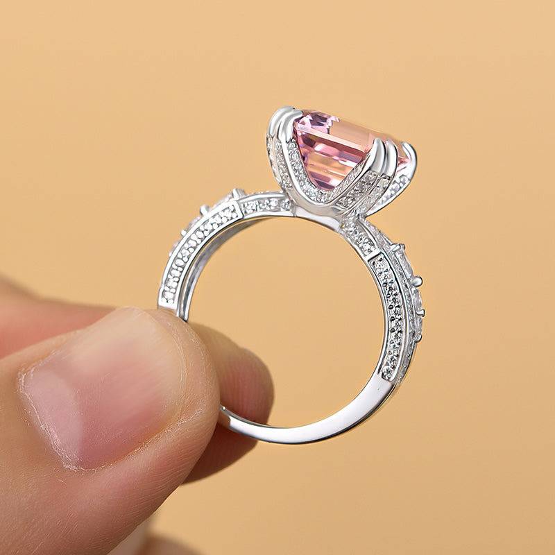 HNJ Jewels Gorgeous Asscher Cut Morganite Pink Engagement Ring