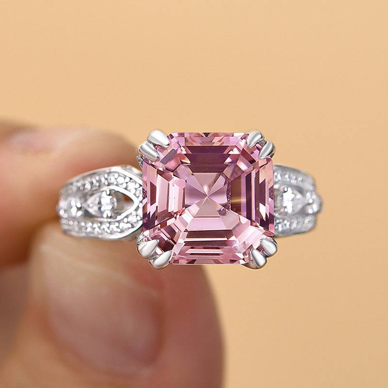 HNJ Jewels Gorgeous Asscher Cut Morganite Pink Engagement Ring