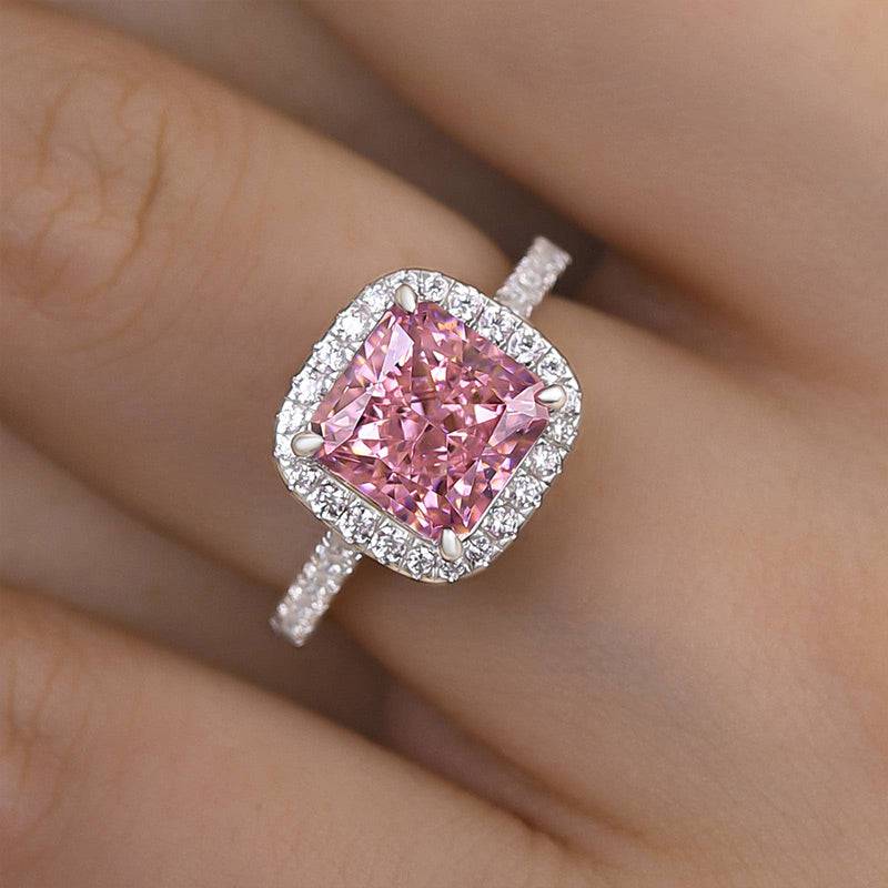 HNJ Jewels Lovely Halo Radiant Cut Pink Stone Engagement Ring