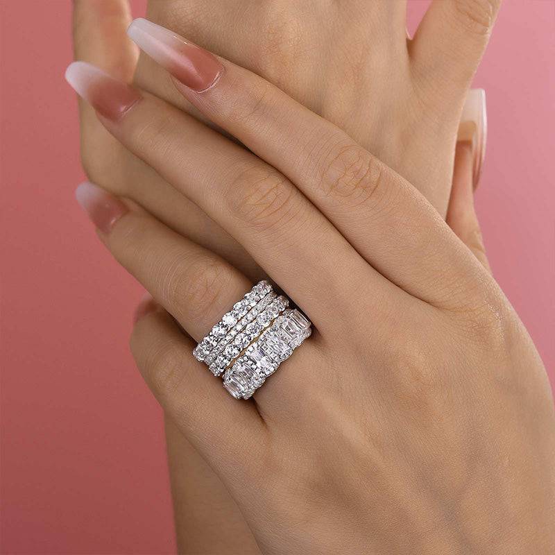 HNJ Jewels Luxurious Cushion Cut 4PC Wedding Band Set For Women In Sterling Silver