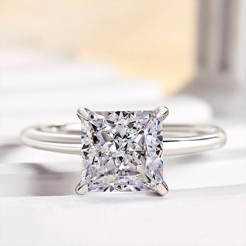 HNJ Jewels Square Princess Cut Engagement Ring for Women In Sterling Silver