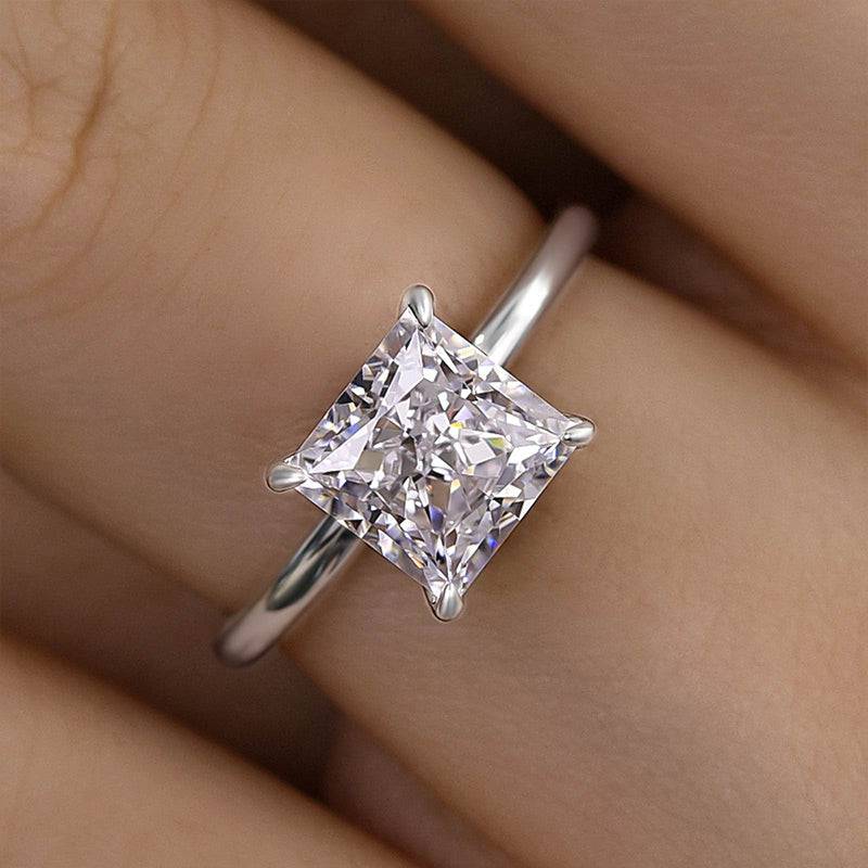 HNJ Jewels Square Princess Cut Engagement Ring for Women In Sterling Silver