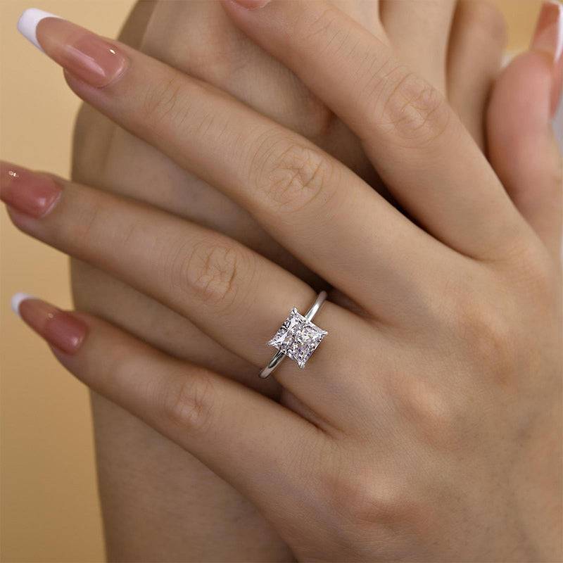 HNJ Jewels Square Princess Cut Engagement Ring for Women In Sterling Silver