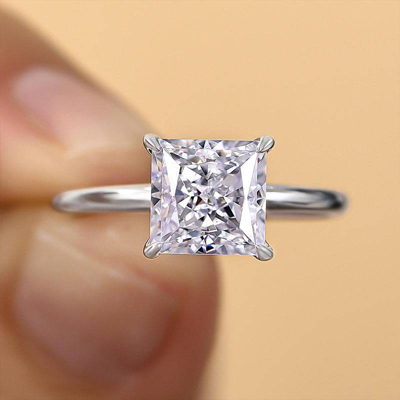 HNJ Jewels Square Princess Cut Engagement Ring for Women In Sterling Silver