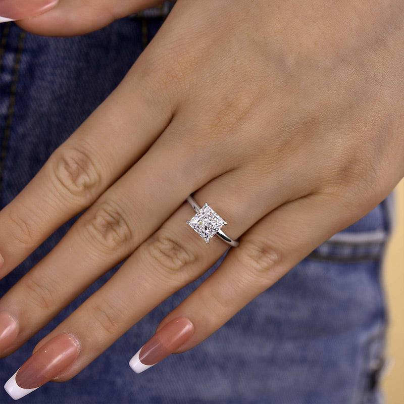HNJ Jewels Square Princess Cut Engagement Ring for Women In Sterling Silver