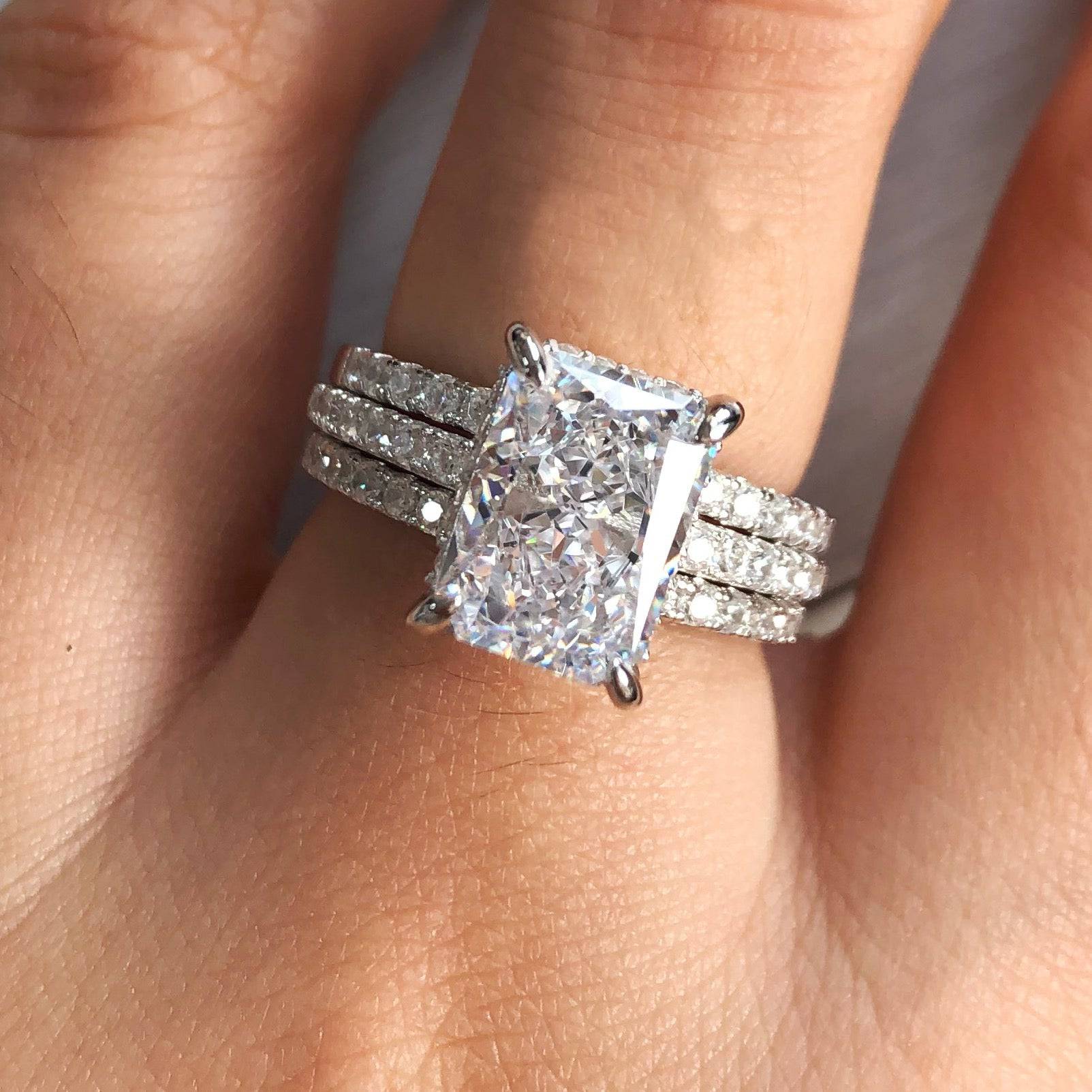 HNJ Jewels Radiant Cut 3.5 Ct White Stone 3PC Wedding Set In Sterling Silver