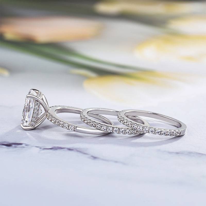 HNJ Jewels Radiant Cut 3.5 Ct White Stone 3PC Wedding Set In Sterling Silver