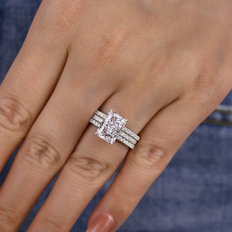 HNJ Jewels Radiant Cut 3.5 Ct White Stone 3PC Wedding Set In Sterling Silver