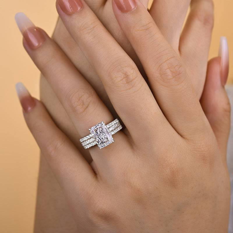 HNJ Jewels Radiant Cut 3.5 Ct White Stone 3PC Wedding Set In Sterling Silver