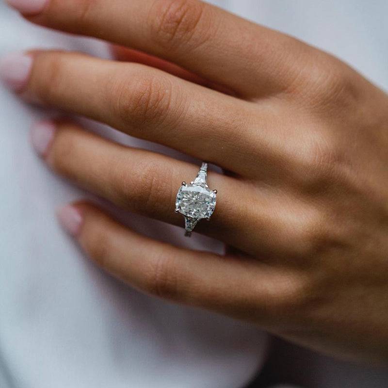 HNJ Jewels Stunning Cushion Cut Three Stone Women's Engagement Ring In Sterling Silver