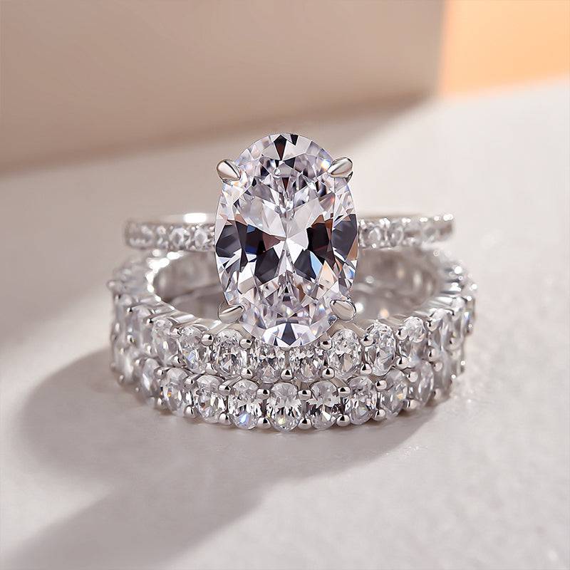 HNJ Jewels Stunning Oval Cut 3PC Wedding Ring Set In Sterling Silver